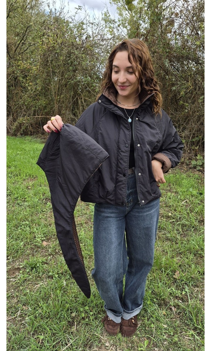 Blouson Georgina noir à capuche foulard carreaux – coloris noir, vue 7