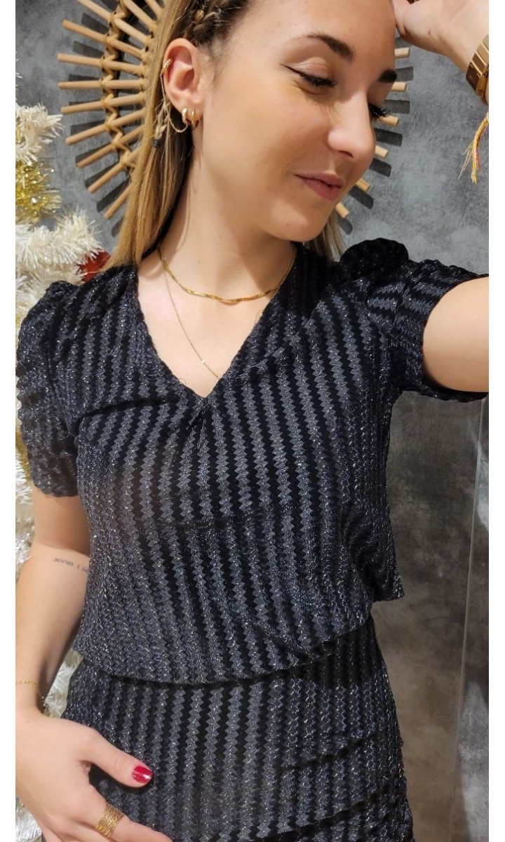 Top Anette lurex argenté – coloris noir