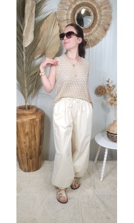 Pantalon Mathilde oversize - taille élastique – coloris beige