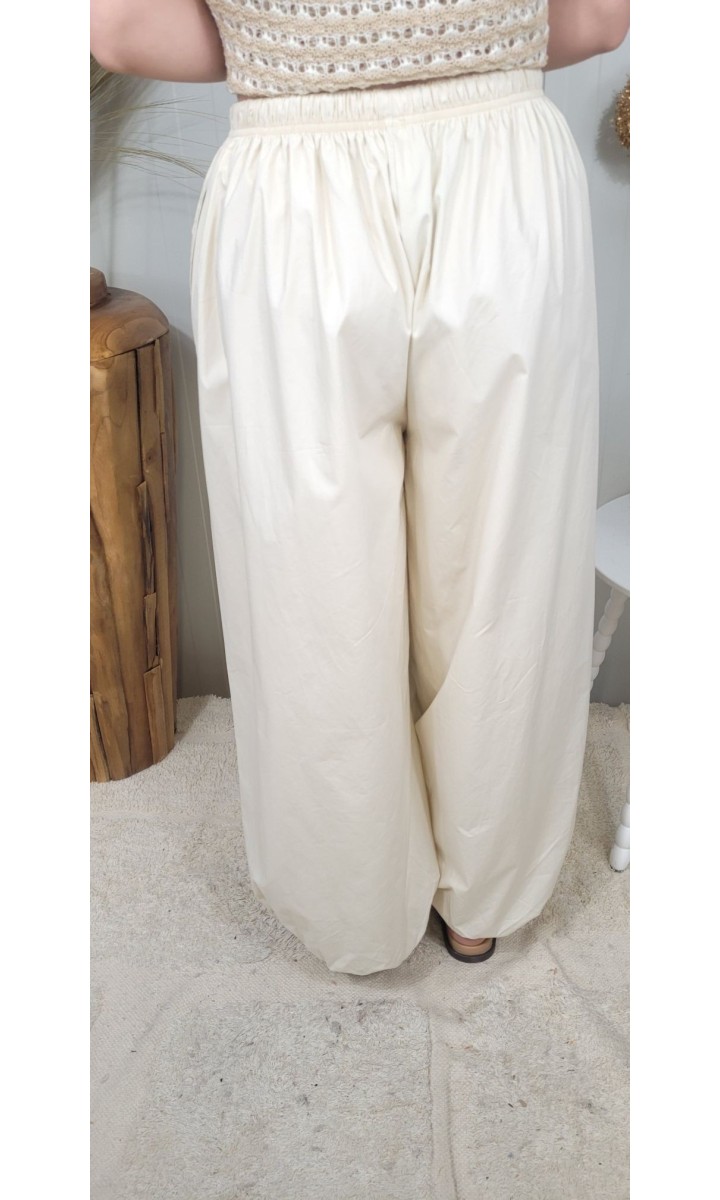 Pantalon Mathilde oversize - taille élastique – coloris beige, vue 2