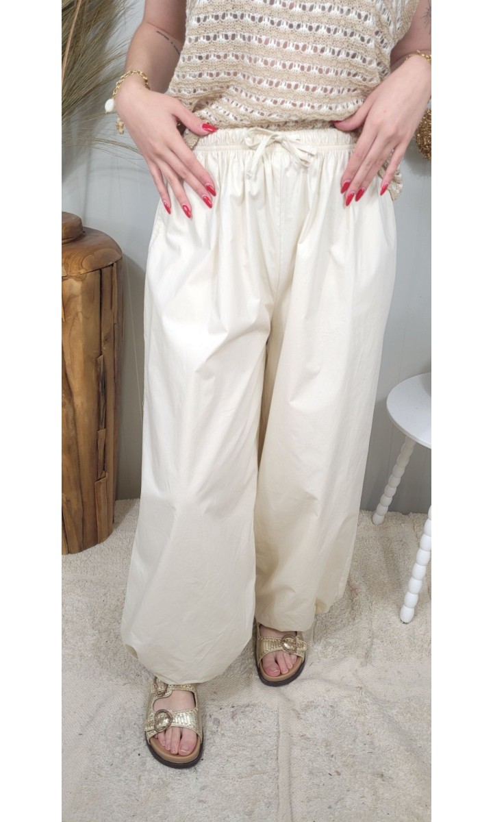 Pantalon Mathilde oversize - taille élastique – coloris beige, vue 3