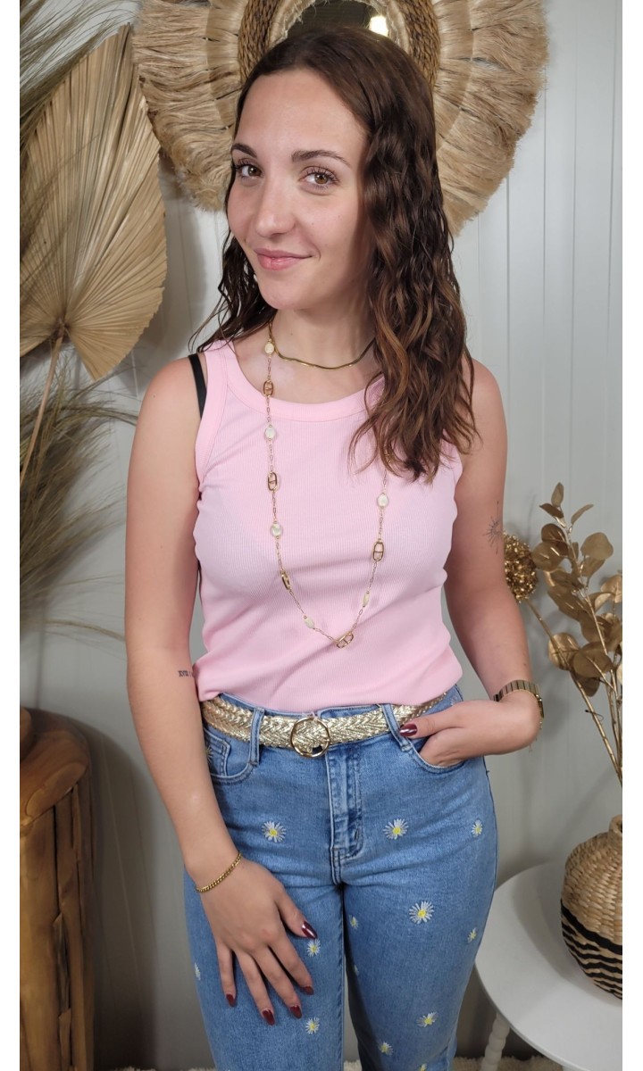 Top Dorothee ajusté maille fine – coloris rose