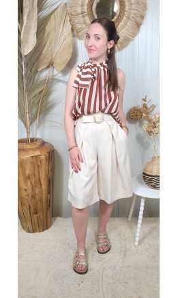 Pantacourt Olivia bermuda fluide à plis – coloris beige