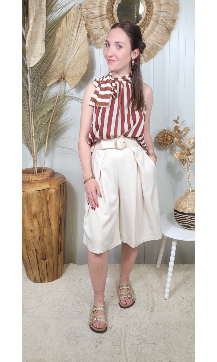 Pantacourt Olivia bermuda fluide à plis – coloris beige
