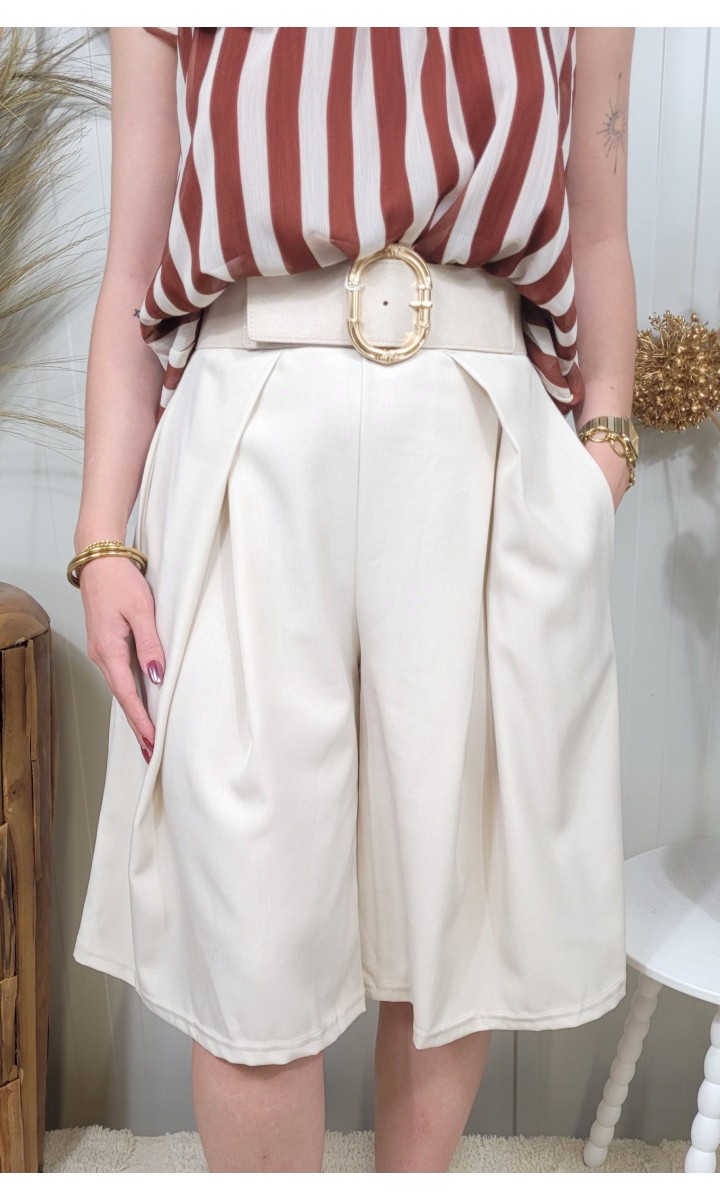 Pantacourt Olivia bermuda fluide à plis – coloris beige, vue 2