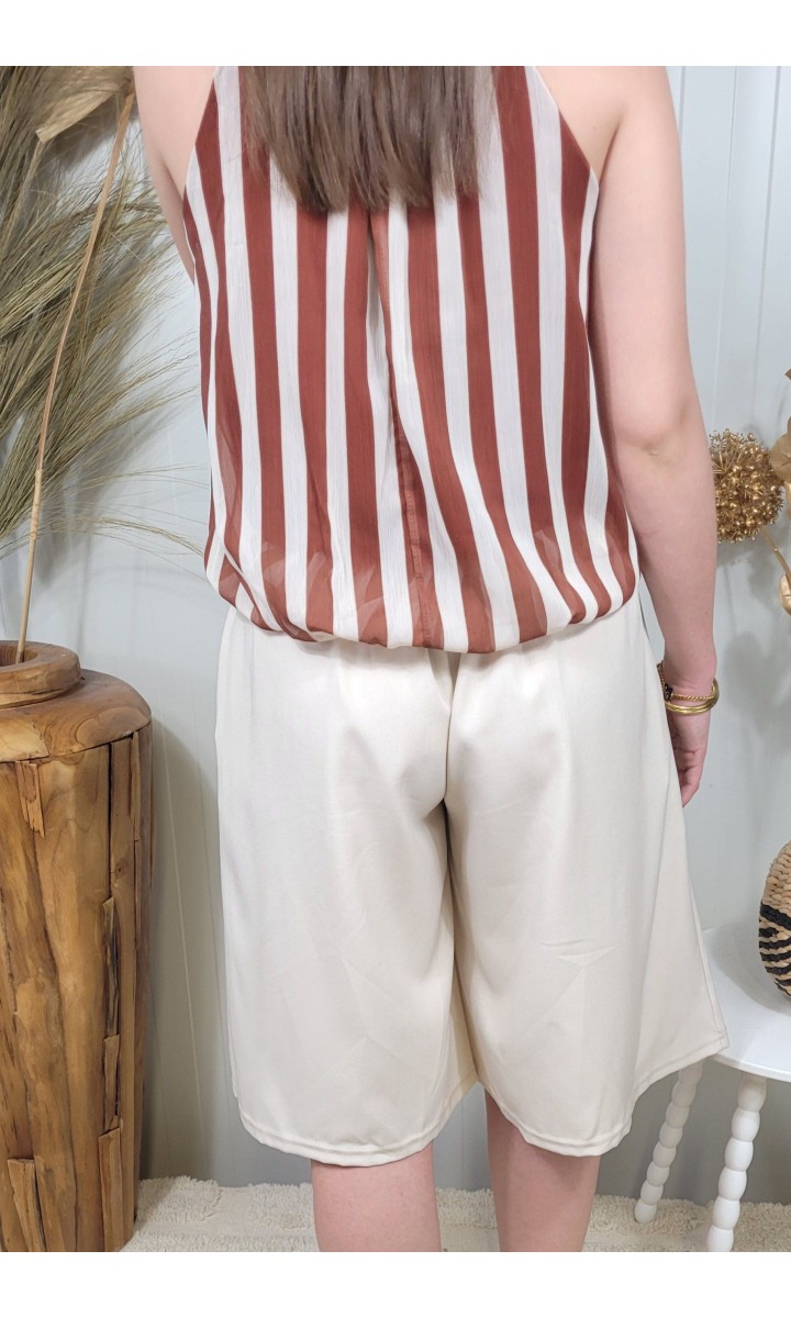 Pantacourt Olivia bermuda fluide à plis – coloris beige, vue 3