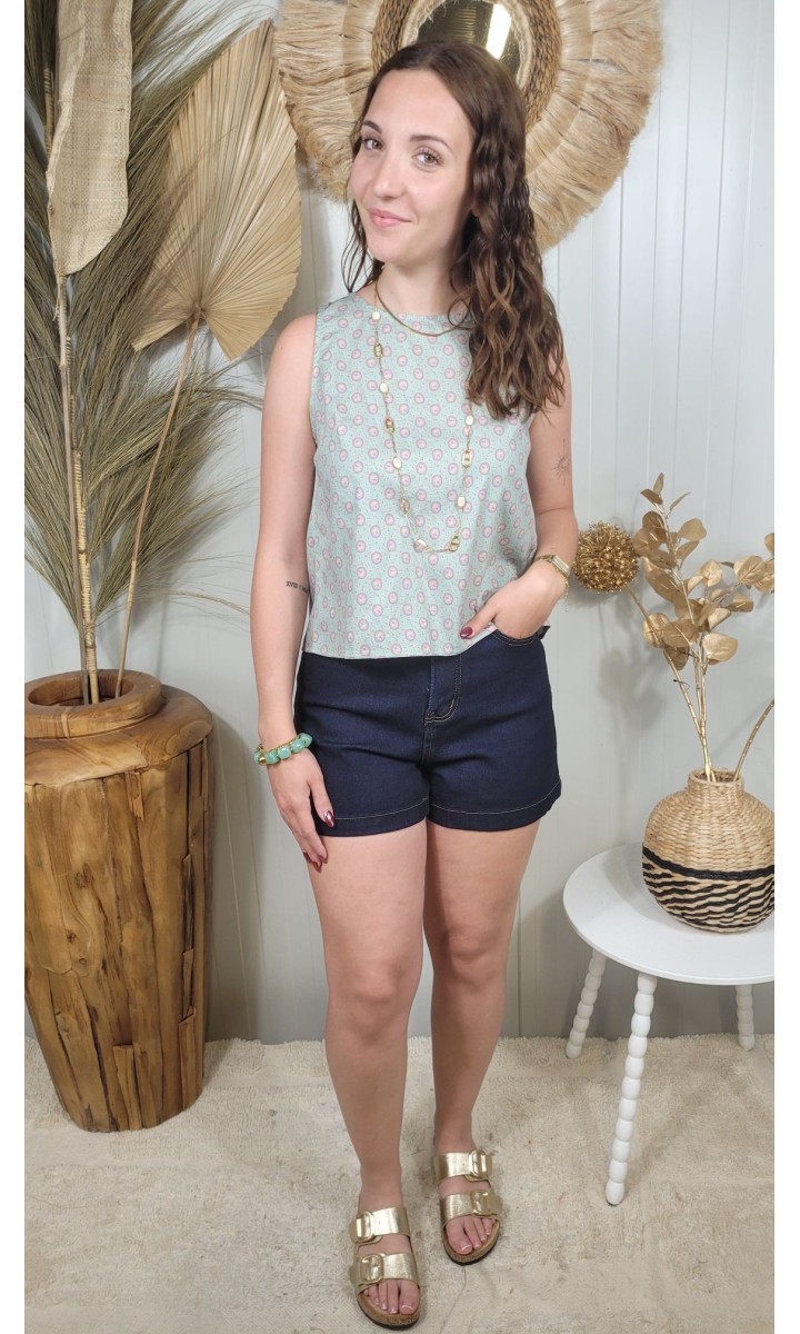Short Amelina denim brut taille haute – coloris bleu