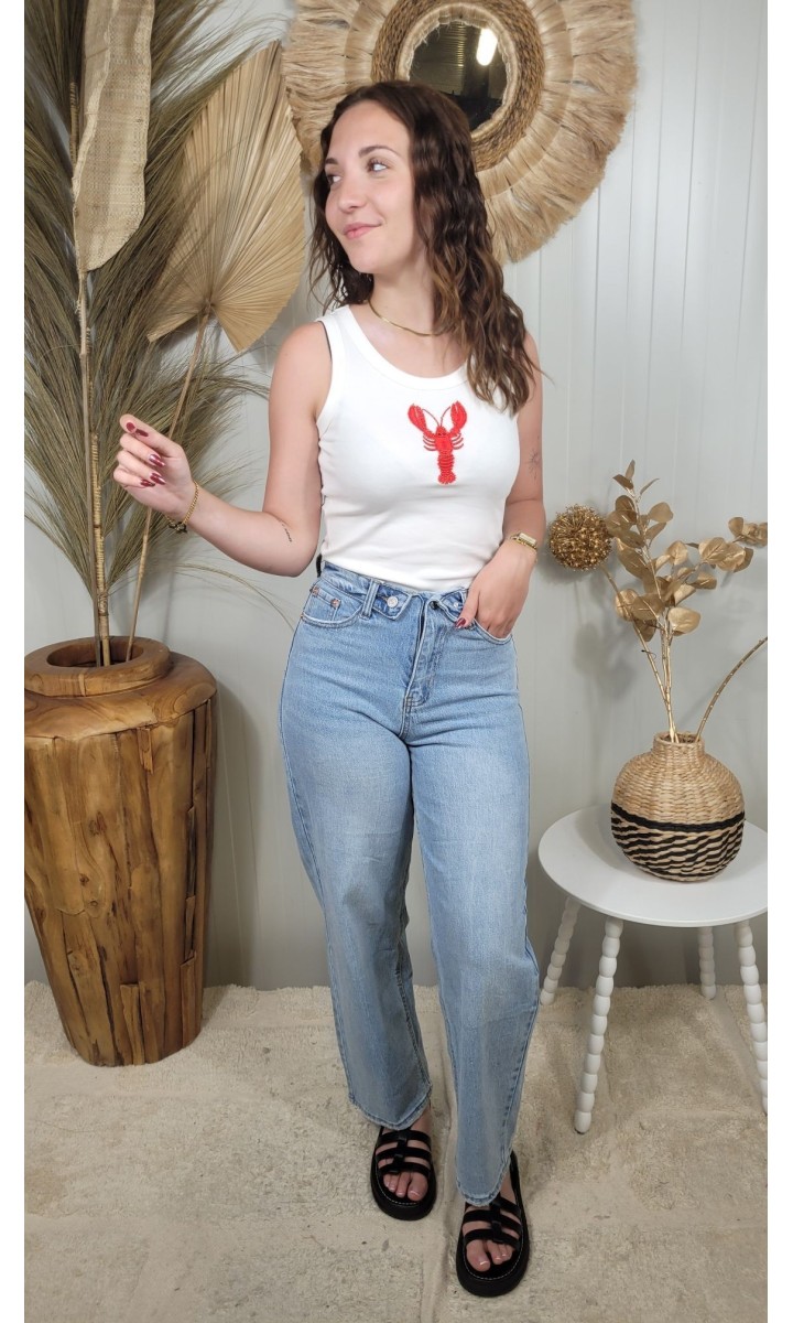 Jeans Malona wide leg braguette asymétrique – coloris bleu