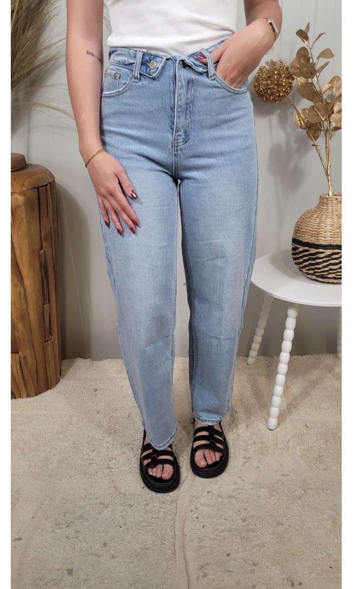 Jeans Malona wide leg braguette asymétrique – coloris bleu, vue 2